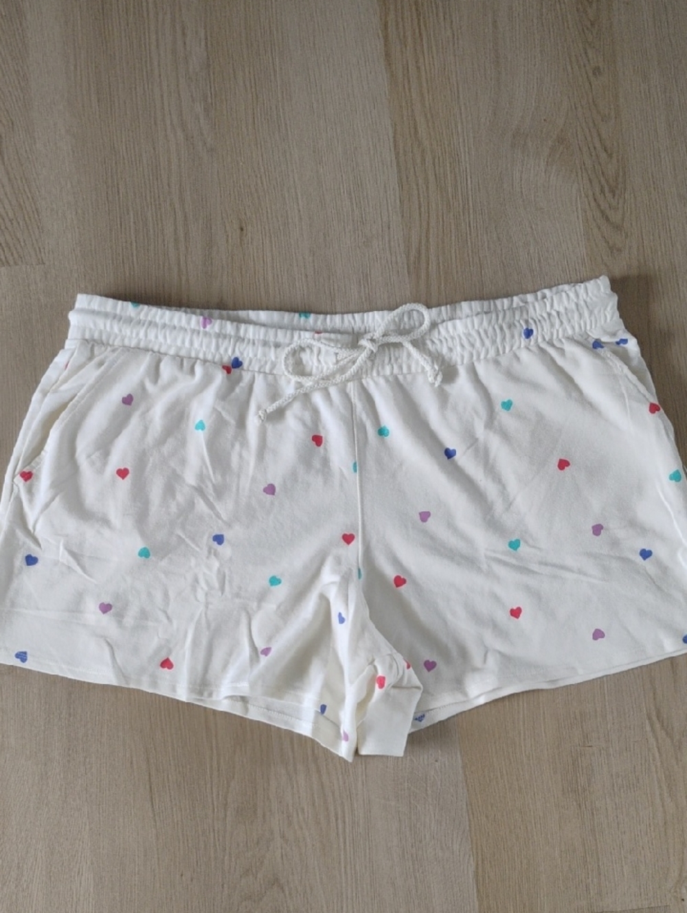 Wildfox Cream Lounge Shorts with Small Red & Pink Hearts